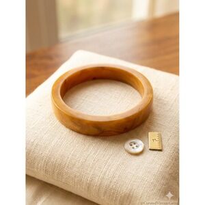 Vintage Amber Resin Marbled Bangle Bracelet Honey Butterscotch Statement